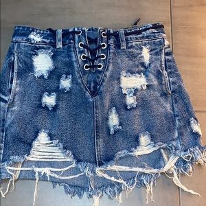 tie up ripped jean skirt